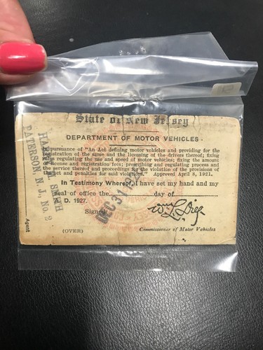 1927 N.J. Drivers License from Paterson, N.J. - Picture 2 of 3
