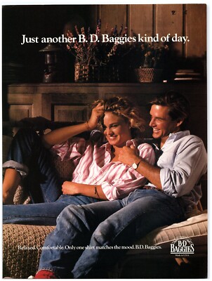 1987 B.D. Baggies Print Ad, Just Another Kind of Day Cute Couple Relaxed Shirts