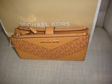 Michael Kors Large Yellow Double Zip MK Logo Wallet Wristlet Phone Holder Clutch