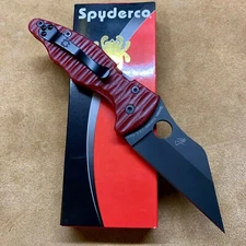 Spyderco Yojimbo 2 C85GPBBK2 S30V 3.2" Black Plain Edge Blade Red G10 scales