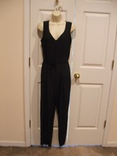 NEW FREDERICK'S OF HOLLYWOOD Womens Ladies Jumpsuit BLACK V Neck Belt Forma 9/10