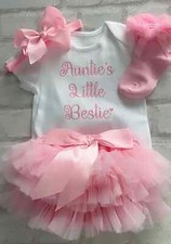 Auntie’s Little Bestie Baby Girls Frilly Tutu Knickers Outfit Baby Pink Socks