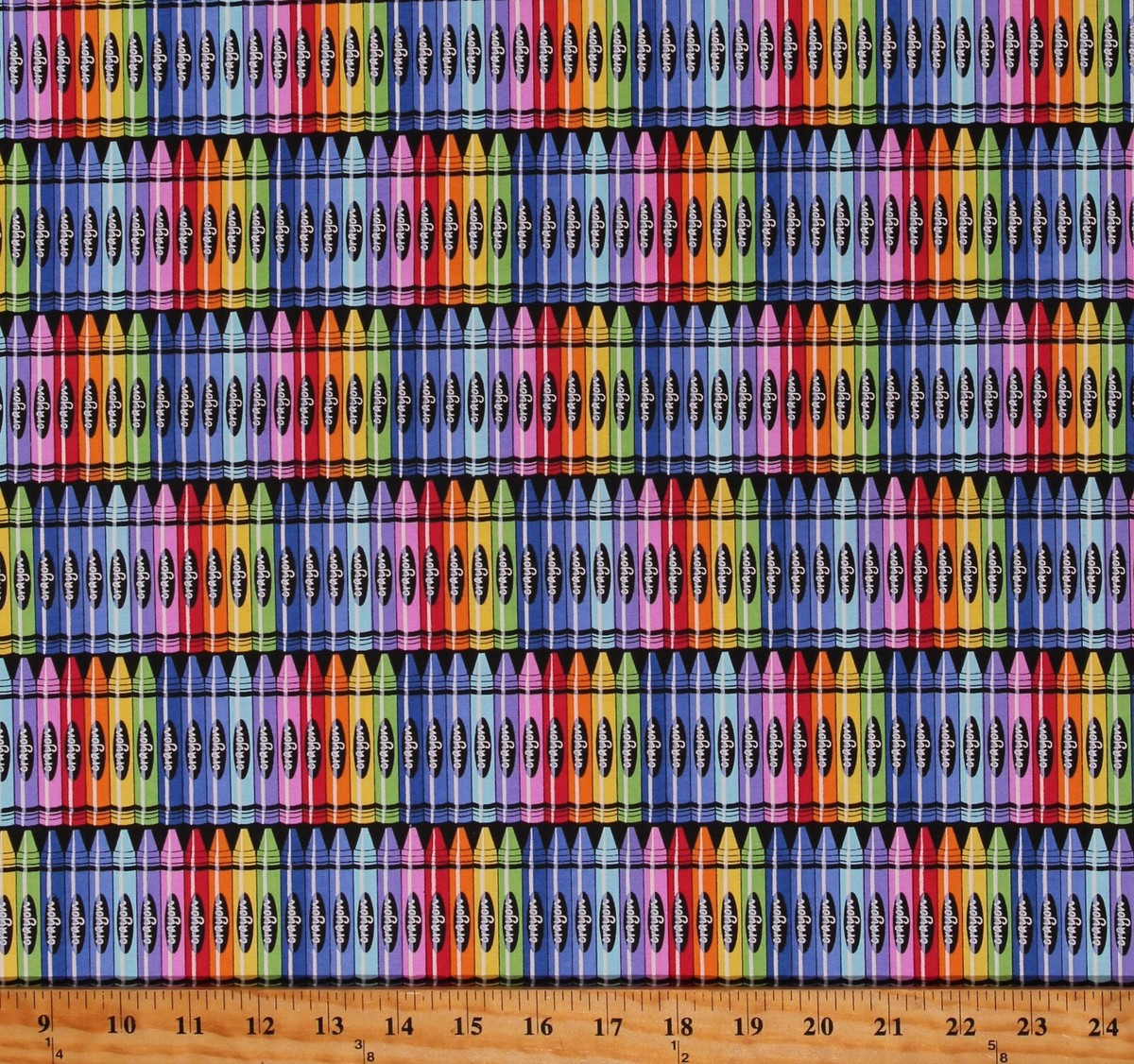Cotton Rainbow Crayons Writing Kids Multicolor Fabric Print by