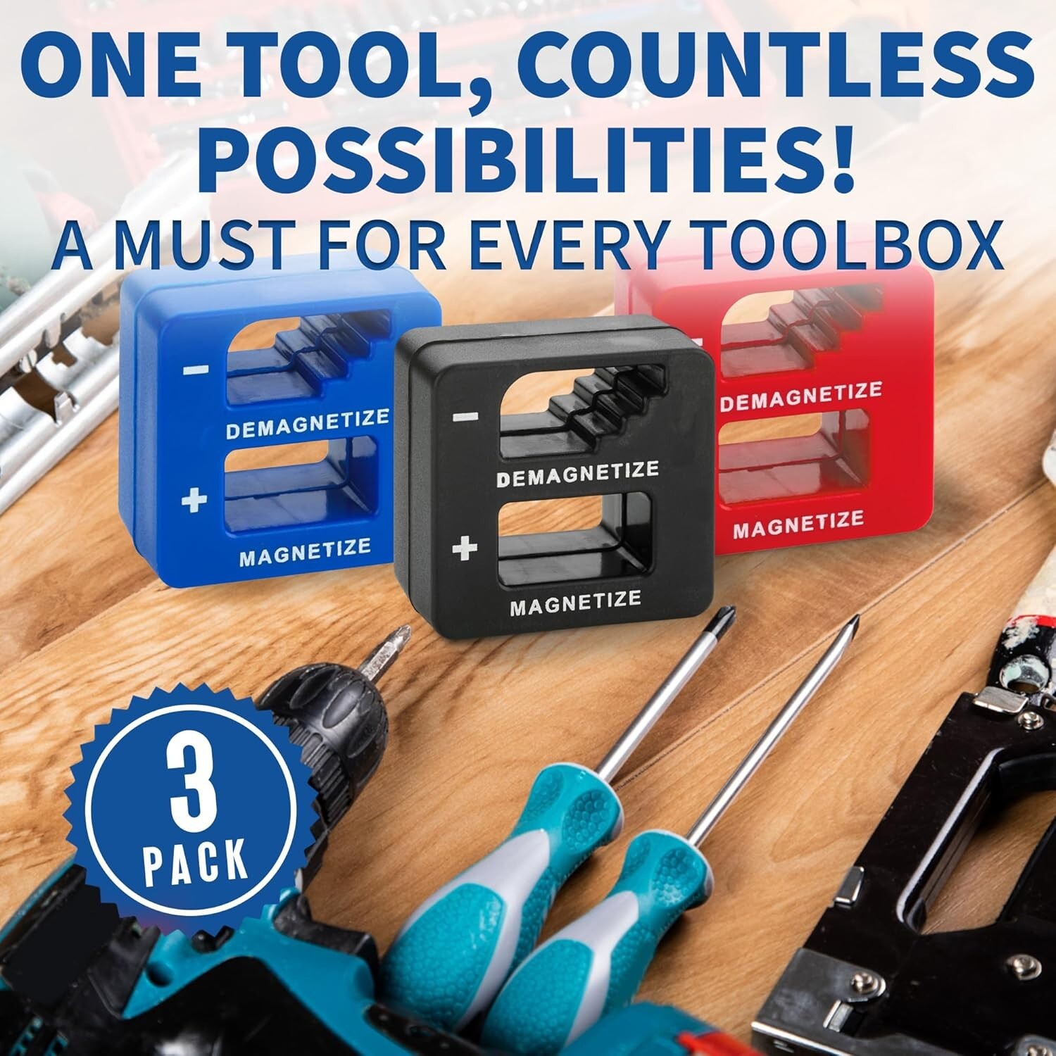 Demagnetizer and Magnetizer - 3 Pack - Red, Black, and Blue