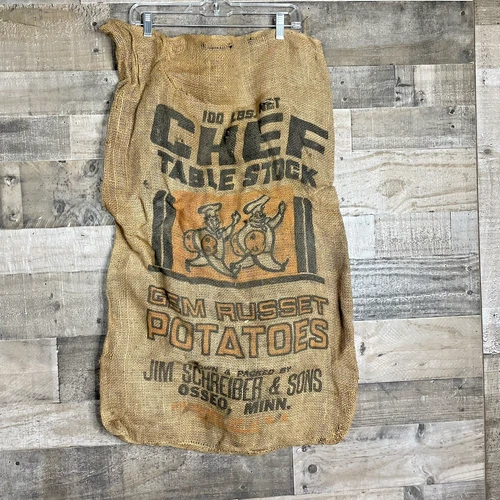 Vtg Chief Table Stock 34” Burlap Sack Bag 100 lbs Gem Russet Potatoes Osseo Minn