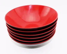 Set of 6 Quality Big Japanese Black & Red Ramen Soup Bowls Great gift USA Seller
