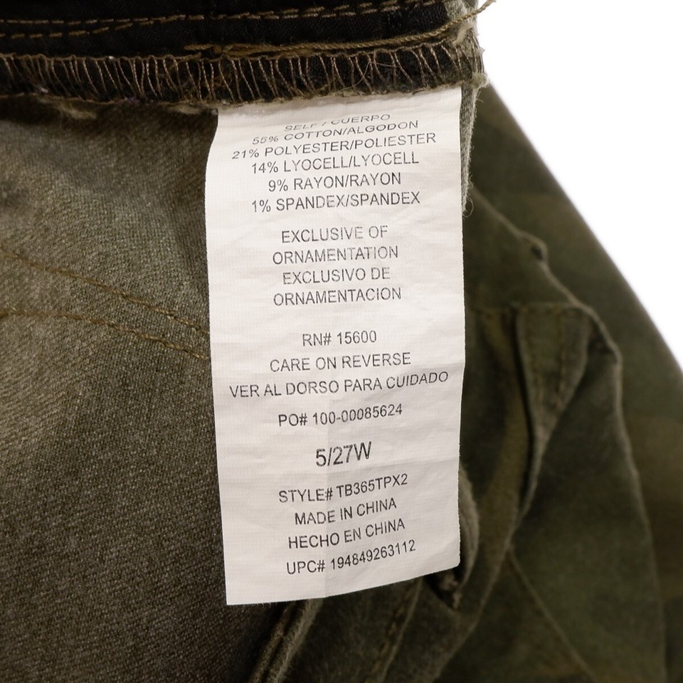 Jolt Pants Juniors Size 5/27 Green Camouflage Skinny Ankle Measures 27