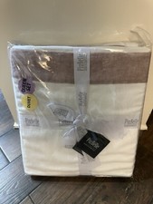 NIP PuiBelle White Mauve Border Cotton Linen Queen Duvet Cover  Shams Set 3pc