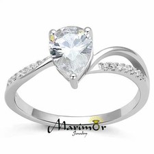 Women's .75 Ct Pear Cut Cz .925 Sterling Silver Rhodium Plated Engagement Ring