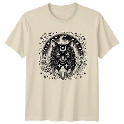 Celestial Cat Moon Crystal T-Shirt, Witchy Magic T-Shirt