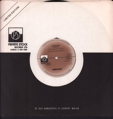 Emperor (70's Rock Group) I'm Alive 12'' vinyl UK Private Stock 1977 in die cut