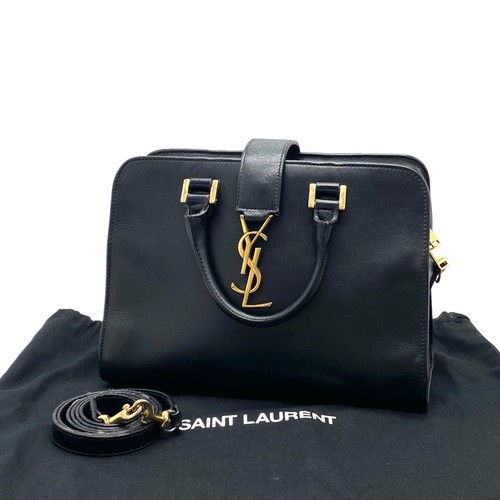 Saint Laurent YSL Baby Cabas 2way Leather Tote Shoulder Bag Black fY02395C