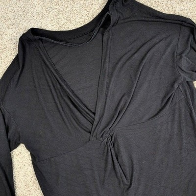 Free People Womens XS Black Long Sleeve Twist Front Top Blouse