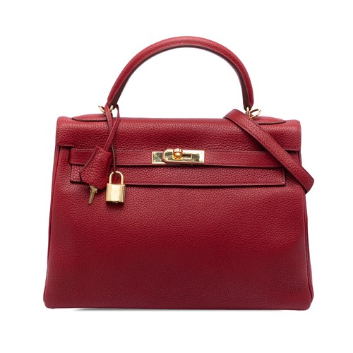 Hermès Clemence Kelly II Retourne 32 Pre-Loved Satchel Dark Red