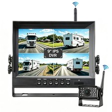 Wireless 9" Quad Monitor DVR 1080P Backup Camera Side View for RV Truck Trailer