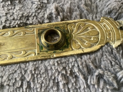 Amazing Set Of Antique Brass Door Plates & Handles Keyhole Cover Deco Stamped - Bild 9 von 24
