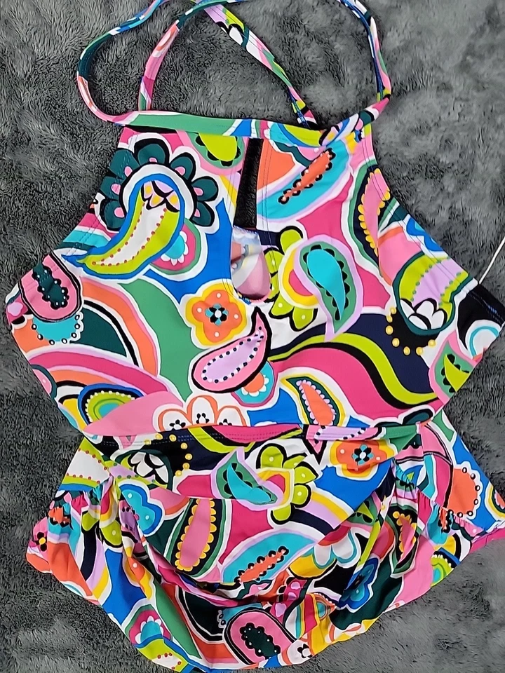 Tankini Bleu Rod Beattie Go For Bold cuello alto halter con aros talla 8 nuevo con etiquetas Foto 3 de 4