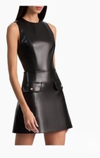 NWT Alice + Olivia Black Faux Buttery Leather A-Line Mini Dress Womens Size 2