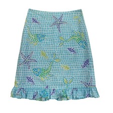 Vintage Lilly Pulitzer Mosaic Fish Print Straight Fit Ruffle Hem Skirt Girls 12