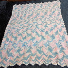 Hand Crafted Crocheted Pastel Pink, Blue And White Baby Afghan. Chevron Pattern — photo 1