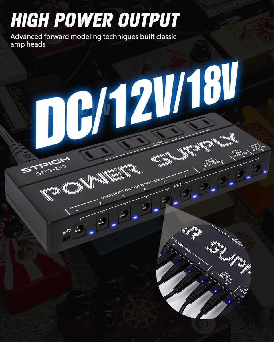 SPS-20 Guitar Power Supply 10 Isolated DC Output for 9V/12V