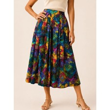 Vintage 90s Multicolor Floral Dopamine Midi Skirt Boho Artsy Size 12