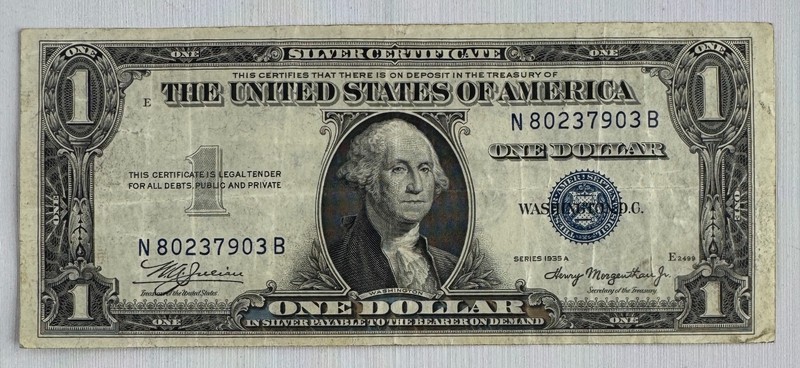 1935A $1 Silver Certificate Blue Seal Circulated Dollar Bill George Washington