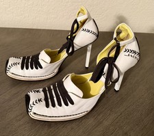 Unique Rare Jackal Italy Leather Stilettos Baseball Themed Shoes Size 40 US 9