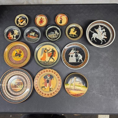 Vintage Greek Mythology Handmade/Hand Painted in Greece Lot of 14 Plates