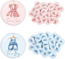 60Pcs Gender Reveal Button Pins Blue Pink Baby Clothes Team Boy or Girl Button B