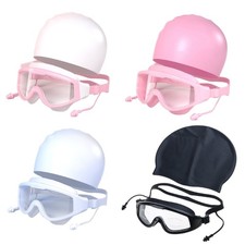 Children Waterproof Bathing Caps Swim Hat with Swim Glasses for Long Short Hair