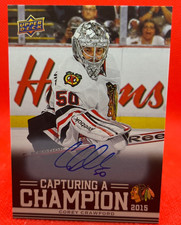 COREY CRAWFORD 2025-26 UD CHICAGO BLACKHAWKS CENTENNIAL HOCKEY AUTO CHAMPION