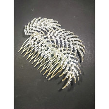 Hair Comb Barrette Rhinestone Silver Tone Wedding Party Pageant Large