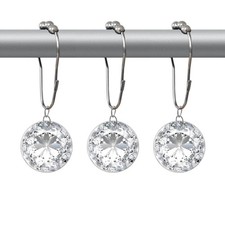 Crystal Shower Curtain Hooks Decorative Clear Bling Rings Cute Girly White