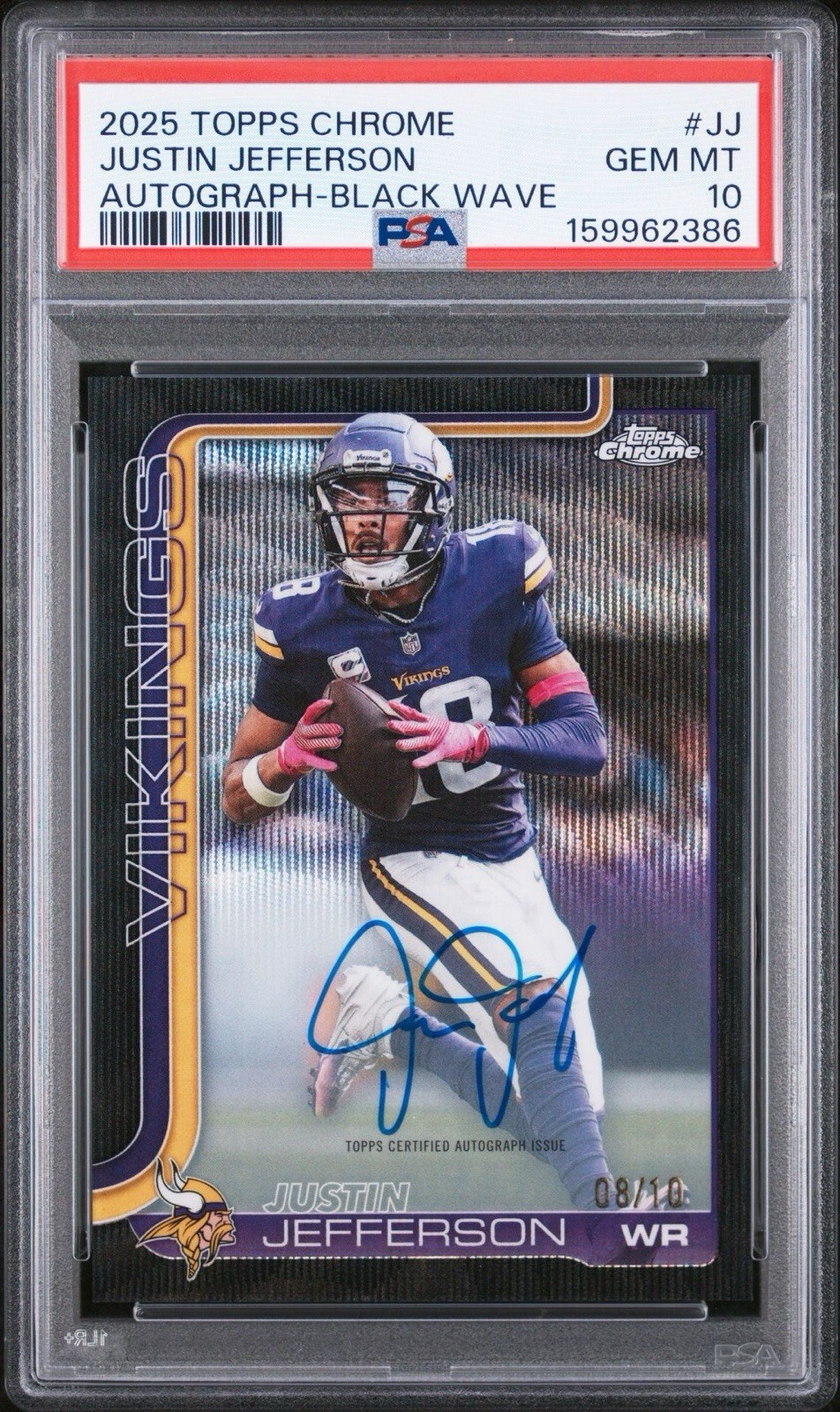 Justin Jefferson 2025 Topps Chrome Auto Black Wave Refractor /10 PSA 10 #JJ