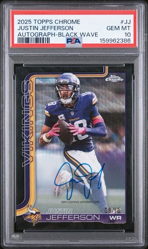 Justin Jefferson 2025 Topps Chrome Auto Black Wave Refractor /10 PSA 10 #JJ