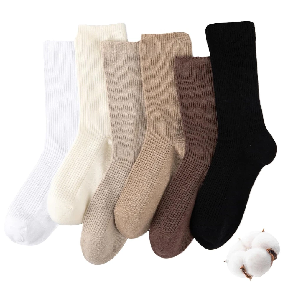 6× Women Cute Crew Socks Neutral Cotton Slouchy Loafer Boot Dress Slouch Socks - Image 2 of 4