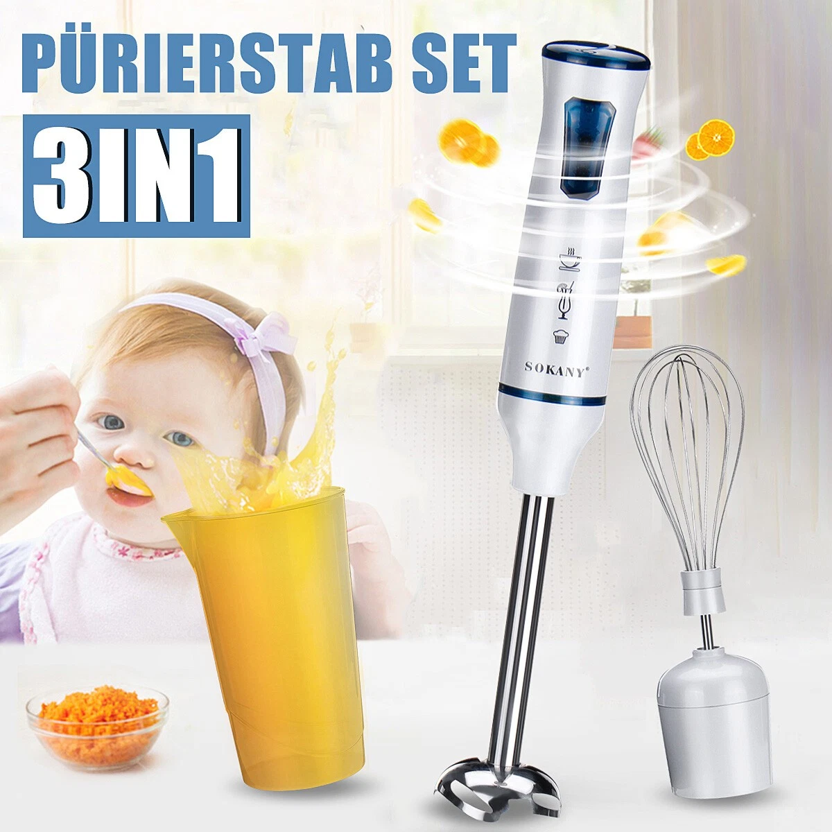 1000W Immersion Hand Blender Mini Chopper 3 in 1 Electric Mixer w/ Beaker Whisk
Opens in a new windo