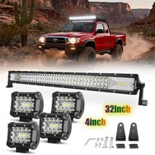 Bumper 180w 32 Led Light Bar Combo 4 Led Pod Kit For 2005-2015 Toyota Tacoma