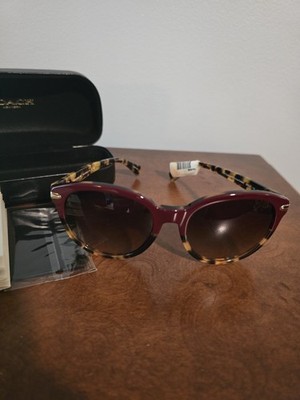 Coach NWT  HC8140  Women s Cat Eye Burgundy Tortoise Brown Gradient UV 135mm