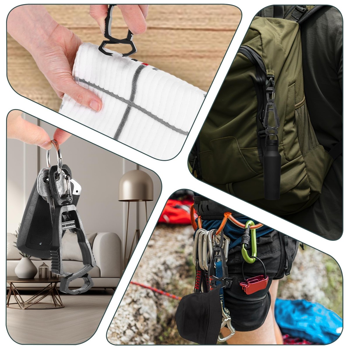 4 Handschuh-Clips Mit Z-Design – 360° Drehbar, Schwarz, Für Arbeitshandschuhe, Hüte, Handtücher