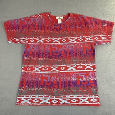 Vintage Marcy' N Me Women's Short Sleeve T-Shirt Made in USA Red Geometric AOP