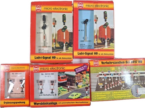 5x BUSCH Konvolut 1:87 Signal Bahnübergang Warnkreuze Verkehrszeichen - Picture 1 of 5