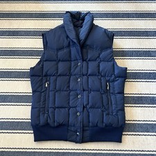 Vintage Quilted Down Vest Puffer Blue Ribbed Waistband