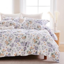 Purple Floral 100 Cotton Duvet Cover King Size,Reversible Modern Orange Floral