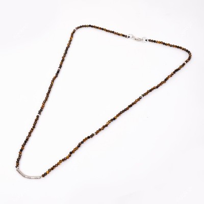 925 Silver Tiger Eye Gemstone Beaded Bezel Chritmas Special New Year Necklace