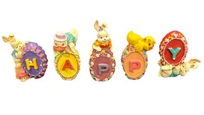 HAPPY Easter Letter Figurines   5 Pc Bunny & Chick Egg Set   ABC 18265