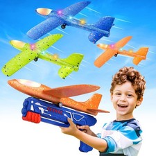 3 Pack Airplane Launcher Toys, 13.2'' LED Foam Glider Plane Toy for Boys, 2 Flig