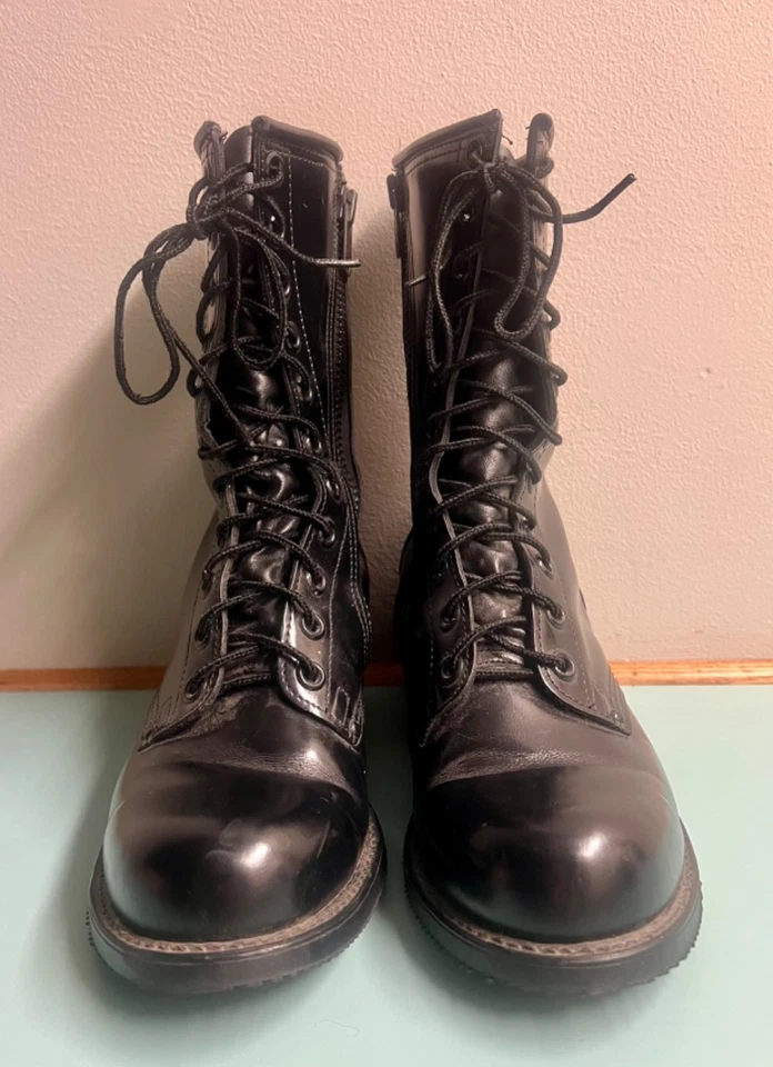 Harley Davidson USA Black Leather Zip Lace Up Motorcycle Combat Boots Men 8 1/2 - Image 3 of 4