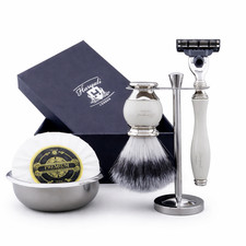 5PCS Luxury Grooming Kit With Synthetic Silvertip Shaving Brush  3 Edge Razor